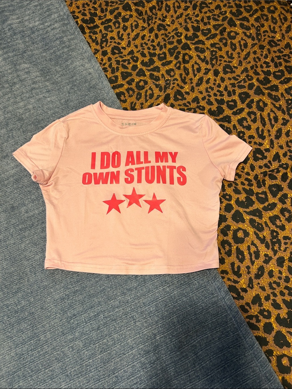 SHEIN Pink Short Sleeve Tee with Red Graphic Stars